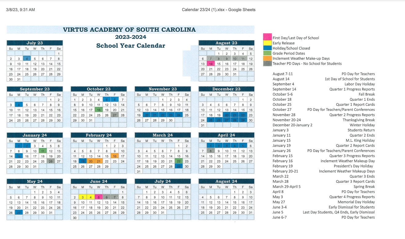 Academic Calendar Virtus Academy