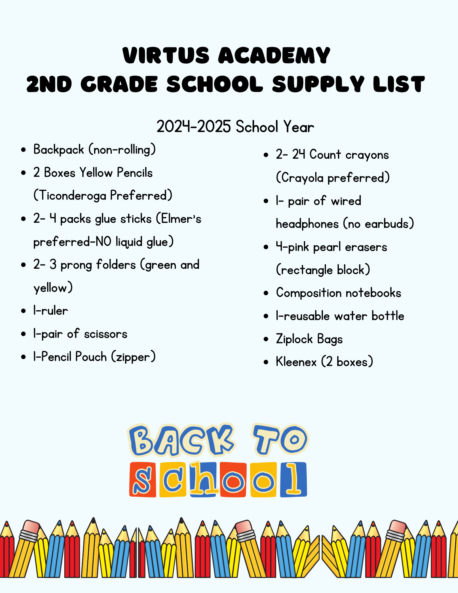 2nd Grade Supply List 24-25