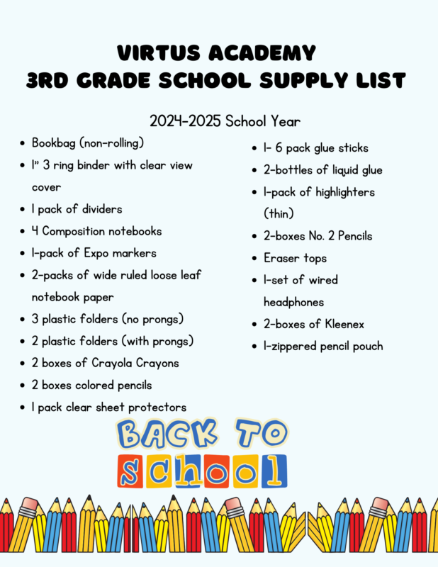3rd Grade Supply List 24-25