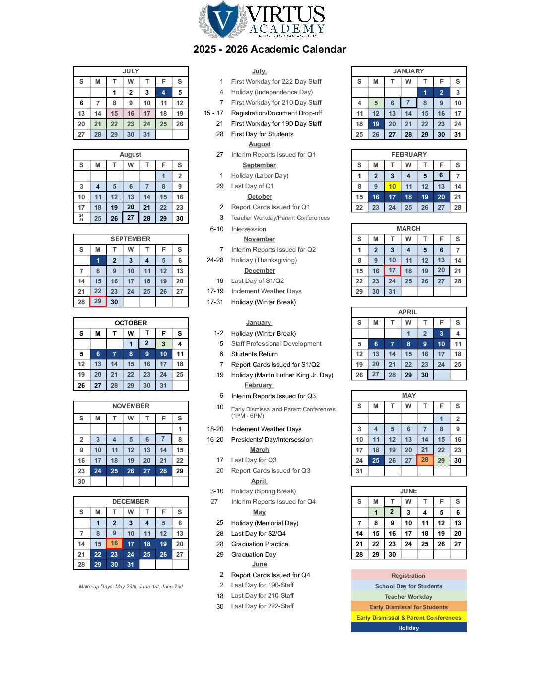 VASC 2025-26 Academic Calendar