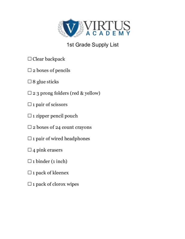 2025-26 Supply List 1st grade