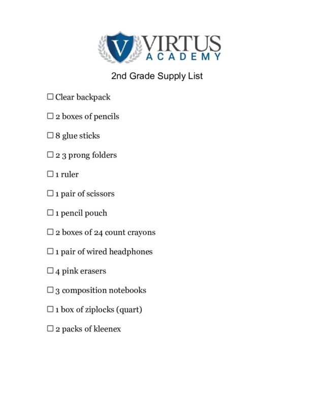 2025-26 Supply List 2nd grade